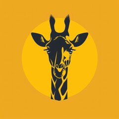 Yellow Background Giraffe Logo Vector Flat