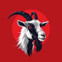 Flat Vector Logo of Goat on Red Background