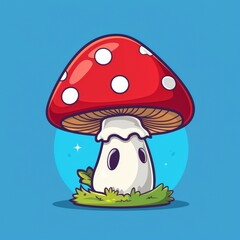 Mushroom Cartoon on Blue Background