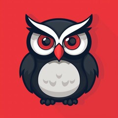 Flat Vector Logo of Owl Design Red Background
