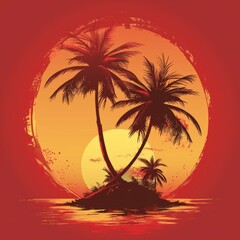 Fototapeta premium Palm Tree Logo on Red Background