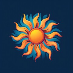 Flat Sun Logo Blue Background