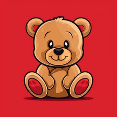 Fototapeta premium Flat Vector Logo of Teddy Bear Red Background