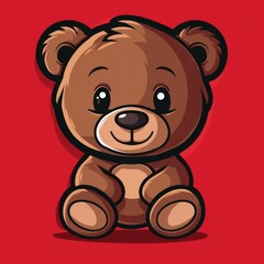Obraz premium Flat Vector Logo of Teddy Bear Red Background