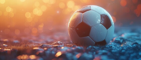Fototapeta premium Focused Soccer Ball Dramatic Spotlight Banner