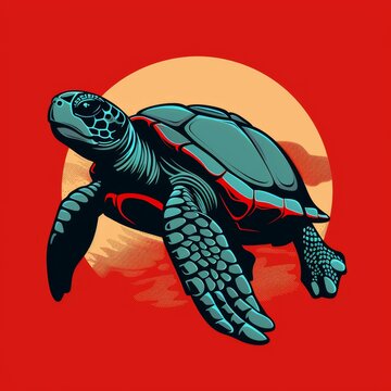 Red Turtle Logo on Flat Vector Red Background