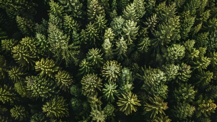 a wonderful landscape of a pine forest from a bird's eye view created by artificial intelligence - obrazy, fototapety, plakaty