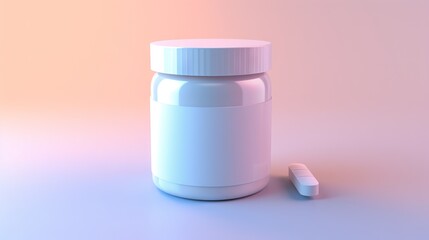 White Pill Bottle with Capsule on a Gradient Background