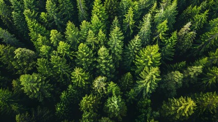 a wonderful landscape of a pine forest from a bird's eye view created by artificial intelligence