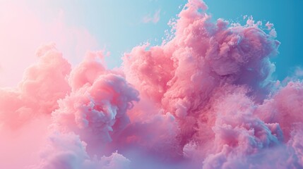 Playful puffs of pink clouds drift across a clear blue sky background, a relaxing dreamy atmosphere - obrazy, fototapety, plakaty