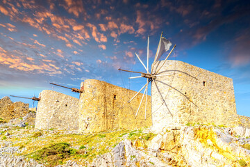 Windmühlen, Seli Ambelou, Insel Kreta, Griechenland 