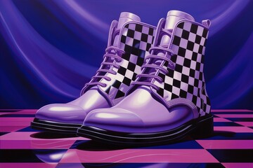 Classic  checkered shoe over  purple background