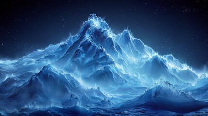 Majestic blue mountains illuminated by moonlight in a serene night landscape - obrazy, fototapety, plakaty