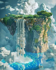 Illustrate the surreal and dreamlike scene of a giant tear falling from the sky, mixing textures of clay sculpture and pixel art to create a whimsical and fantastical world where tears transform into