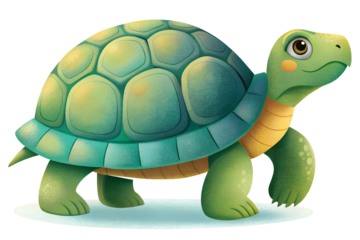 Cartoon style illustration, turtle isolated on transparent background