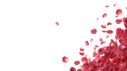 Blowing rose petals from the right side in the wind on an isolated background
