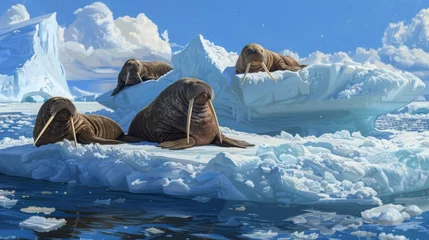 Foto op Aluminium Walruses resting on ice floes in a fluid natural landscape © gn8