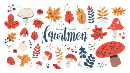 Autumn hand drawn lettering vector set. Fall season