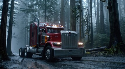 Mysterious Truck Journeying Through Enigmatic Forest