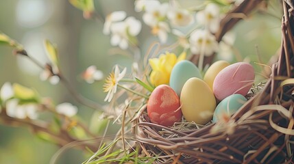 Colorful Easter Eggs Nestled in Bird's Nest
