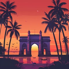 Gateway of India at Sunset: Iconic Monument in Mumbai - obrazy, fototapety, plakaty