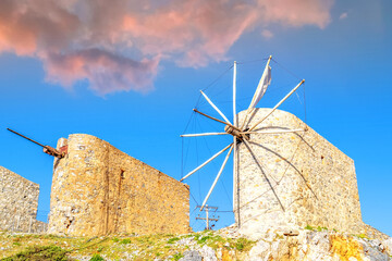 Windmühlen, Seli Ambelou, Insel Kreta, Griechenland 