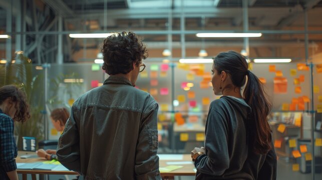 Agile startup members participating in a design sprint to ideate and prototype solutions