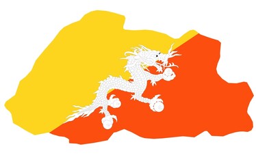 Outline of the map of Bhutan