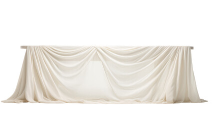 white silk fabric draped long wedding table on an isolated background