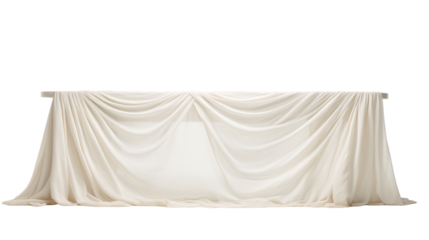 white silk fabric draped long wedding table on an isolated background