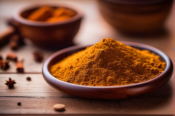 Indian Garam Masala Powder, Indian spices. Selective focus. Masala Powder is used to prepare Pav Bhaji, biryani and curry. Best for Indian popular street food. AI Generated. - obrazy, fototapety, plakaty