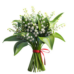 Luminous 3D Lily of the Valley Bouquet on Black - obrazy, fototapety, plakaty