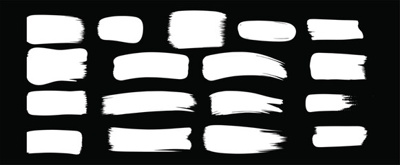 Obraz premium White set paint stroke, ink brush, brush strokes, brushes, lines, frames, box, grungy. Grungy brushes collection. Brush stroke paint boxes on black background
