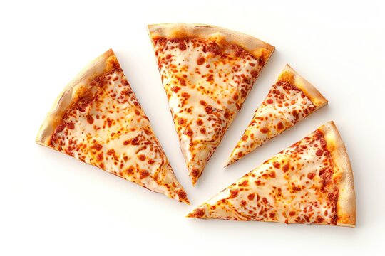 Pizza slices gliding, 3D render, melted cheese, isolated on white, topdown view, vibrant colors