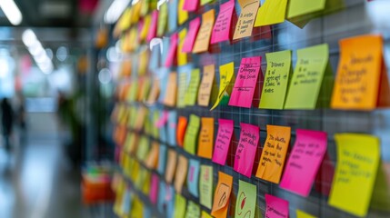 Post-it notes on a whiteboard tracking tasks and goals in Agile startup development