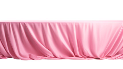 Empty pink silk fabric draped long table mockup on an isolated background