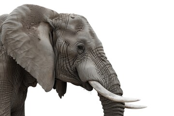 Close-Up Elephant Portrait on Clean White Backdrop