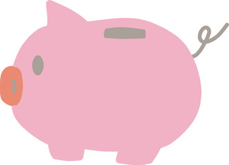 シンプルにデフォルメした横を向いている豚の貯金箱のイラスト