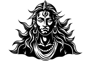 Lord Shiva's Head Isolated on a White Background
