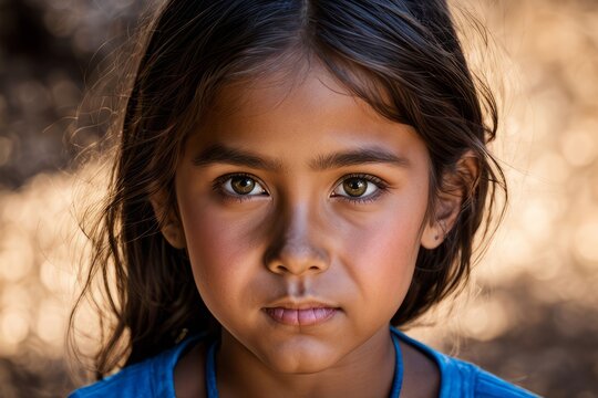 Criança, menina, sete anos, lraços latino-americanos, de frente, 