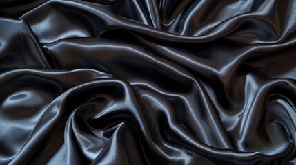 Fototapeta premium Enigmatic swirls and undulations of lustrous black satin form a captivating abstract image with a sense of mystery and elegance.
