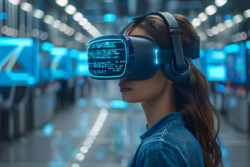 Virtual Reality Office - Blue-Grey Background & Modern Tech