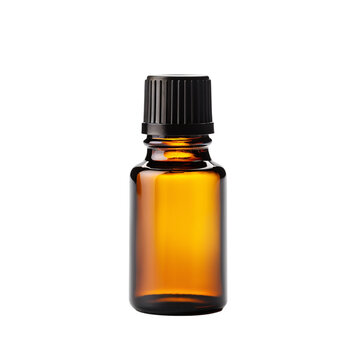 An empty 10ml essential oil diffuser blank amber bottle on an isolated background