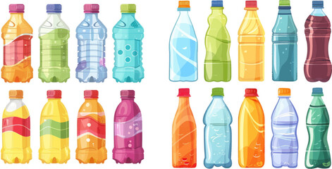 Cartoon plastic bottles with water