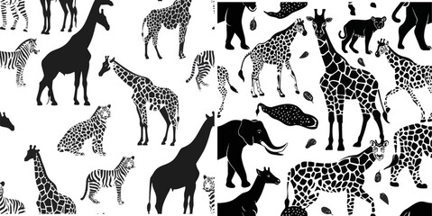Naklejka premium Illustration of seamless black animal pattern background