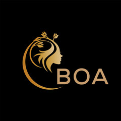 BOA letter logo. best beauty icon for parlor and saloon yellow image on black background. BOA Monogram logo design for entrepreneur and business.	
