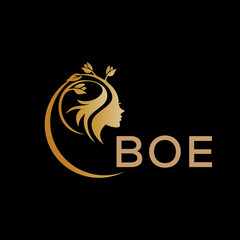 BOE letter logo. best beauty icon for parlor and saloon yellow image on black background. BOE Monogram logo design for entrepreneur and business.	
