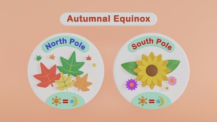 Autumnal Equinox 3D Concept, Difference Between Equinox and Solstice illustration - obrazy, fototapety, plakaty