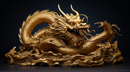  Enigmatic Chinese golden dragon coiled in graceful repose, exuding an aura of ancient wisdom