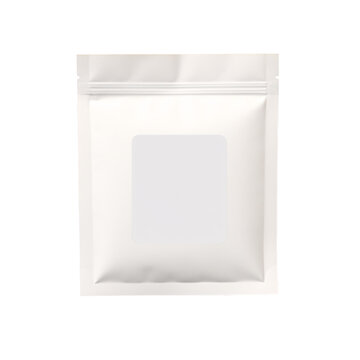 Small white square shaped sachet package mockup on an isolated background